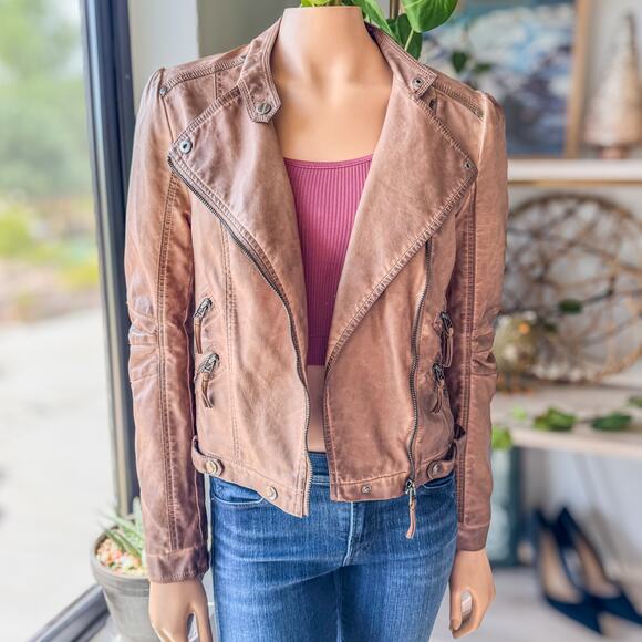 NWT- Blu Pepper, Carmel Brown Vegan Leather Moto Jacket, Women's Size Small - Picture 7 of 10
